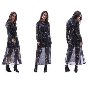 Boho Vibes Long Sleeve Side Slit Floral Dress